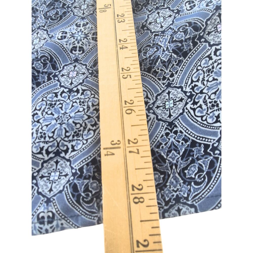 Liz Claiborne Silk Blouse Sz 14 Boho Print Long Sleeve Top Button Blue Office - Picture 4 of 8